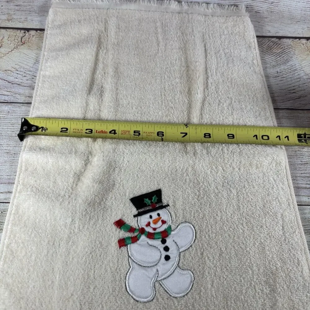 Vintage Christmas Hand Towels Lot 3 Embroidered Fringe Snowman Sleigh 11x16
